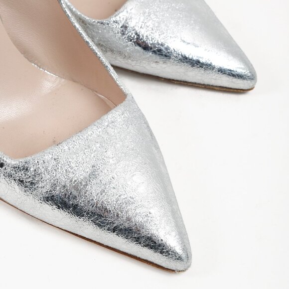 Dries Van Noten Distressed Silver Leather Heels - Picture 6 of 8